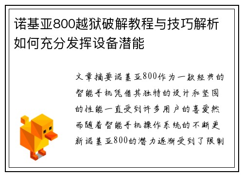 诺基亚800越狱破解教程与技巧解析 如何充分发挥设备潜能